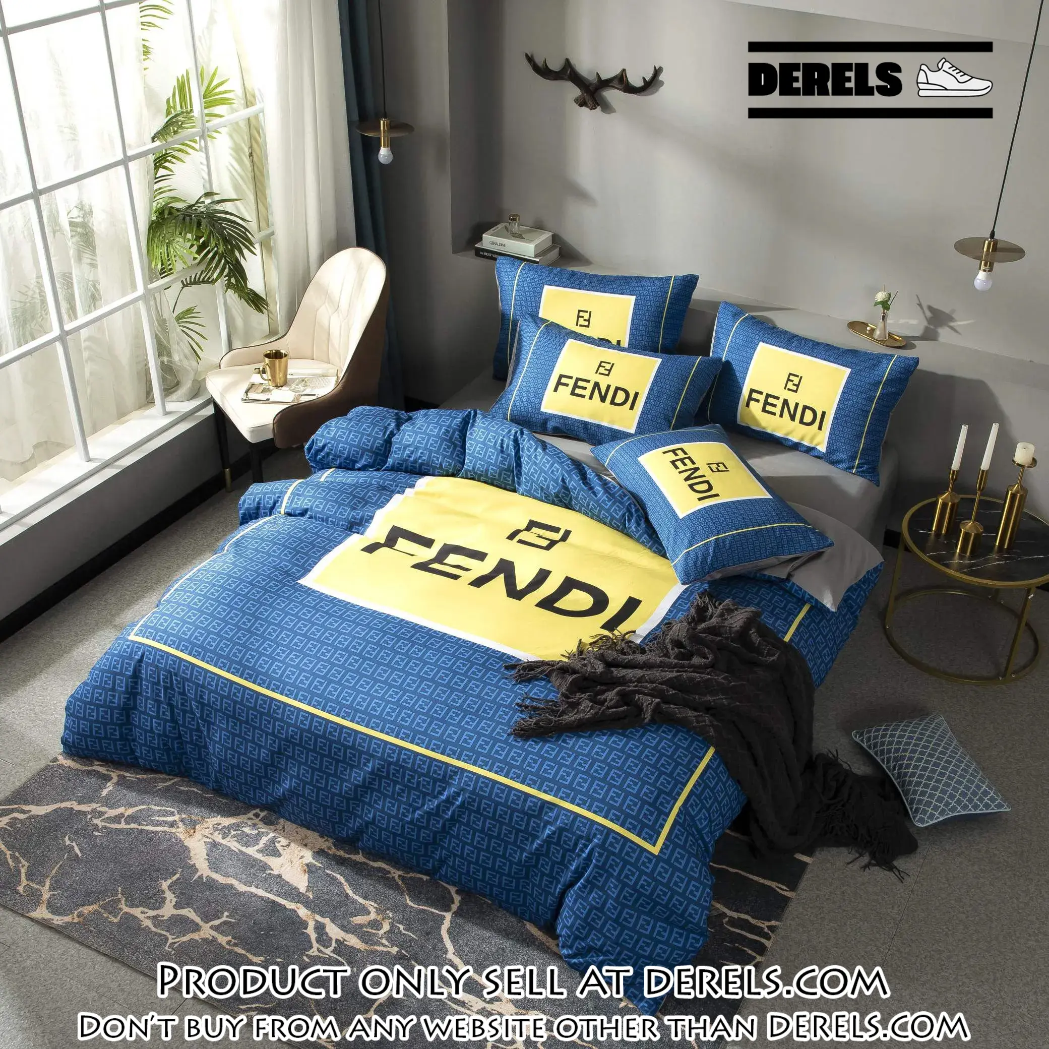 Fendi blue luxury brand premium bedding set bedspread duvet cover set home decor dr1250981
